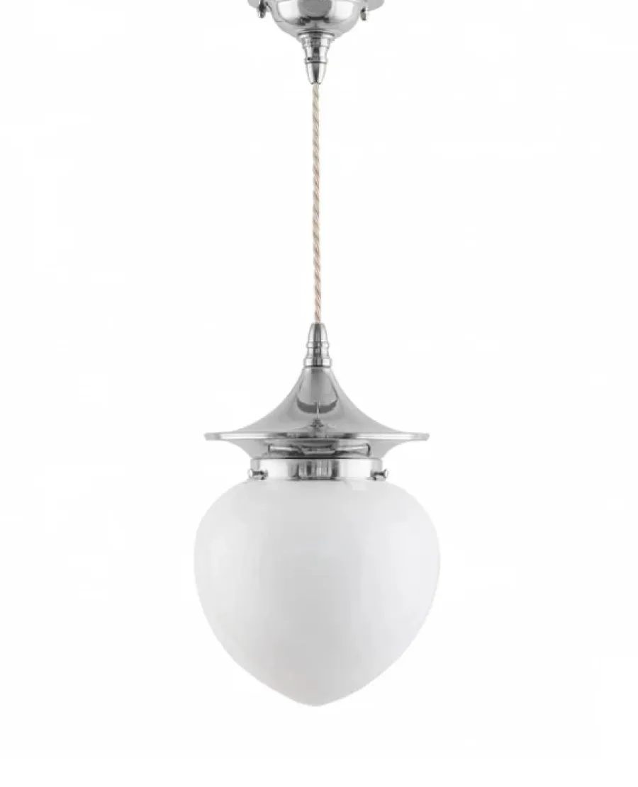 Karlskrona Lampfabrik Pendellampor|Taklampa - Dahlberg sladdpendel 100 nickel, vit droppe