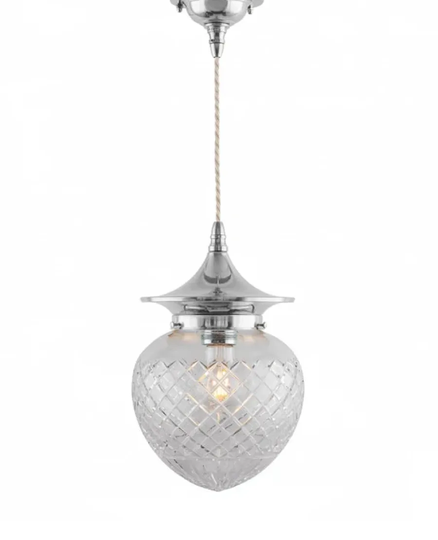 Karlskrona Lampfabrik Pendellampor|Taklampa - Dahlberg sladdpendel 100 nickel, klarglas droppe