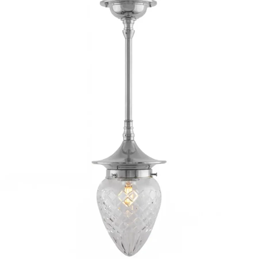 Karlskrona Lampfabrik Små Taklampor|Pendellampor|Taklampa - Dahlbergspendel 80 nickel, klarglas droppe