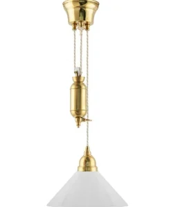 Karlskrona Lampfabrik Skomakarlampor Med Hiss|Skomakarlampor|Taklampa - Skomakarhiss mässing, hög vit skärm 25 cm