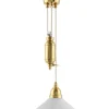 Karlskrona Lampfabrik Skomakarlampor Med Hiss|Skomakarlampor|Taklampa - Skomakarhiss mässing, vit skärm 25 cm