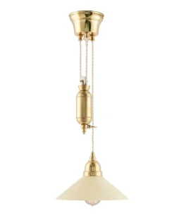Karlskrona Lampfabrik Skomakarlampor Med Hiss|Skomakarlampor|Taklampa - Skomakarhiss mässing med benvit skärm 25 cm