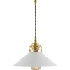 Karlskrona Lampfabrik Skomakarlampor|Taklampa - Skomakarsladd mässing, vit skärm 25 cm