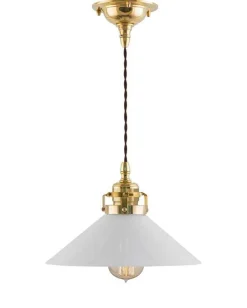 Karlskrona Lampfabrik Skomakarlampor|Taklampa - Skomakarsladd mässing, vit skärm 25 cm