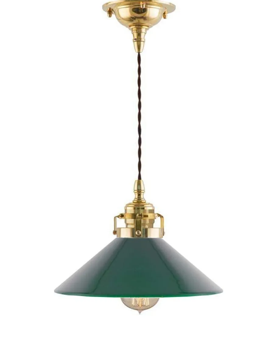 Karlskrona Lampfabrik Skomakarlampor|Taklampa - Skomakarsladd mässing med grön skärm 25 cm