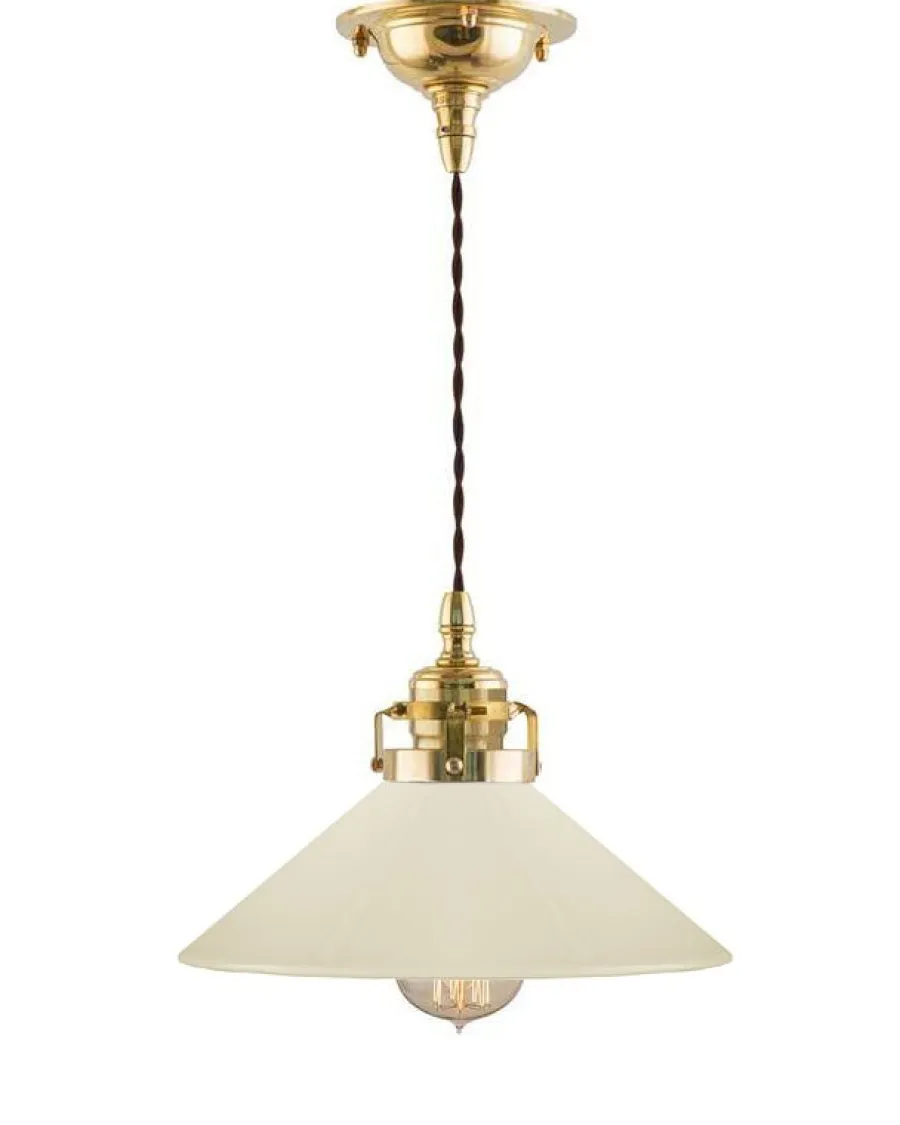 Karlskrona Lampfabrik Skomakarlampor|Taklampa - Skomakarsladd mässing med benvit skärm 25 cm