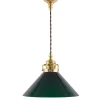 Karlskrona Lampfabrik Skomakarlampor|Taklampa - Skomakarsladd mässing, hög grön skärm 25 cm