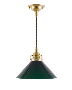 Karlskrona Lampfabrik Skomakarlampor|Taklampa - Skomakarsladd mässing, hög grön skärm 25 cm