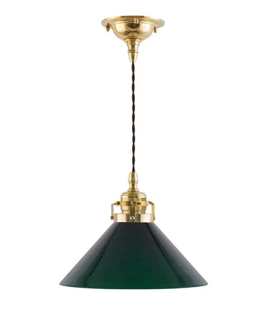 Karlskrona Lampfabrik Skomakarlampor|Taklampa - Skomakarsladd mässing, hög grön skärm 25 cm