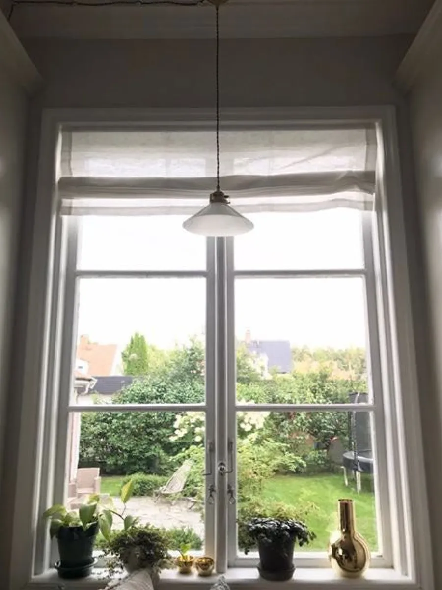 Karlskrona Lampfabrik Skomakarlampor|Taklampa - Skomakarsladd nickel, vit skärm 25 cm