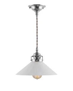 Karlskrona Lampfabrik Skomakarlampor|Taklampa - Skomakarsladd nickel, vit skärm 25 cm