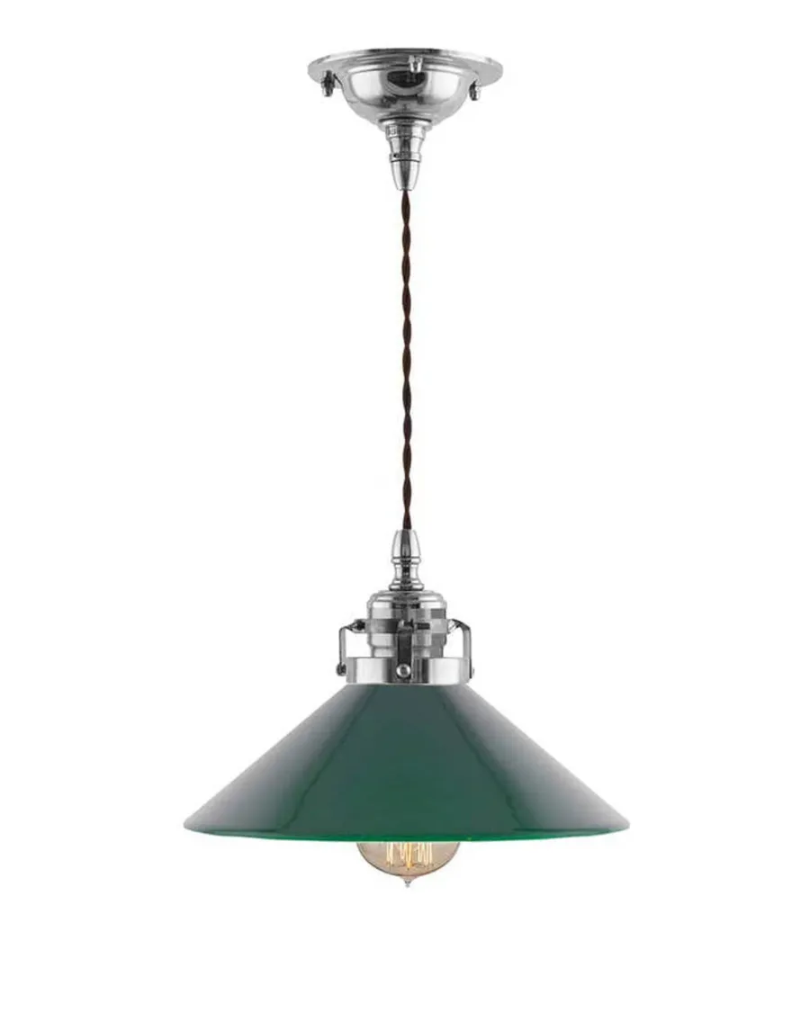 Karlskrona Lampfabrik Skomakarlampor|Taklampa - Skomakarsladd nickel med grön skärm 25 cm