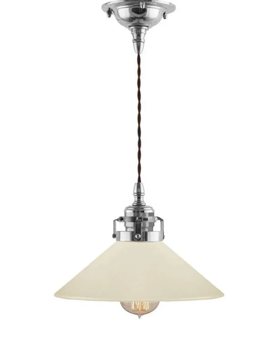 Karlskrona Lampfabrik Skomakarlampor|Taklampa - Skomakarsladd nickel med benvit skärm 25 cm