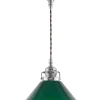 Karlskrona Lampfabrik Skomakarlampor|Taklampa - Skomakarsladd nickel, liten grön skärm 15 cm