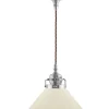 Karlskrona Lampfabrik Skomakarlampor|Taklampa - Skomakarsladd nickel med liten benvit skärm 15 cm