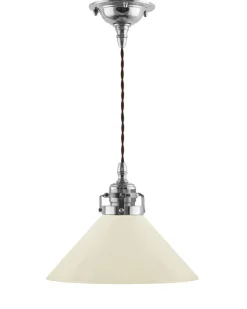 Karlskrona Lampfabrik Skomakarlampor|Taklampa - Skomakarsladd nickel med hög benvit skärm 25 cm