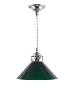 Karlskrona Lampfabrik Skomakarlampor|Taklampa - Skomakarsladd nickel, hög grön skärm 25 cm