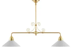 Karlskrona Lampfabrik Spelbordslampor|Stora Taklampor|Taklampa - Spelbordslampa med ornament mässing, vita skärmar