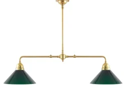 Karlskrona Lampfabrik Spelbordslampor|Stora Taklampor|Taklampa - Spelbordslampa mässing, gröna skärmar