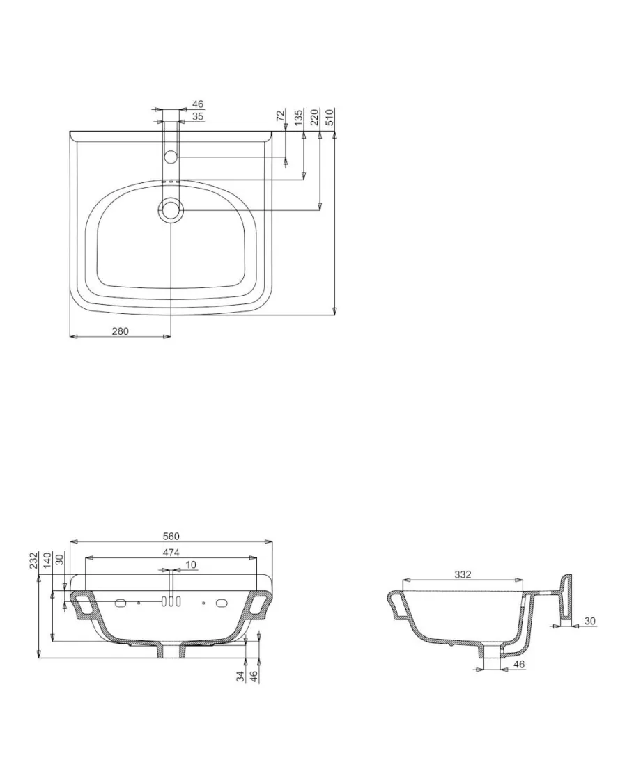 Badex AB Tvättställ Med Pelare|Tvättställ|Tvättställ - Guild 56 cm, piedestal