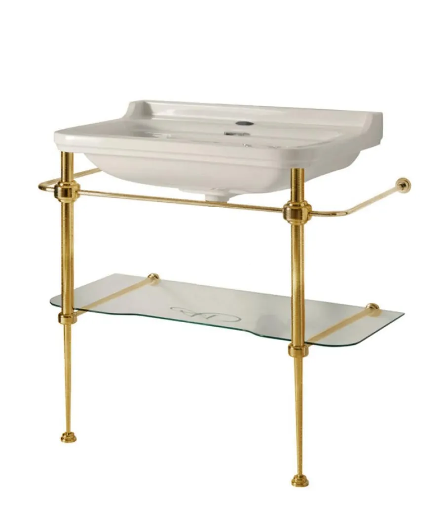KERASAN S.R.L. Tvättställ|Tvättställ Med Ställning|Tvättställ på bronsställning med glashylla - Art Deco 88 cm