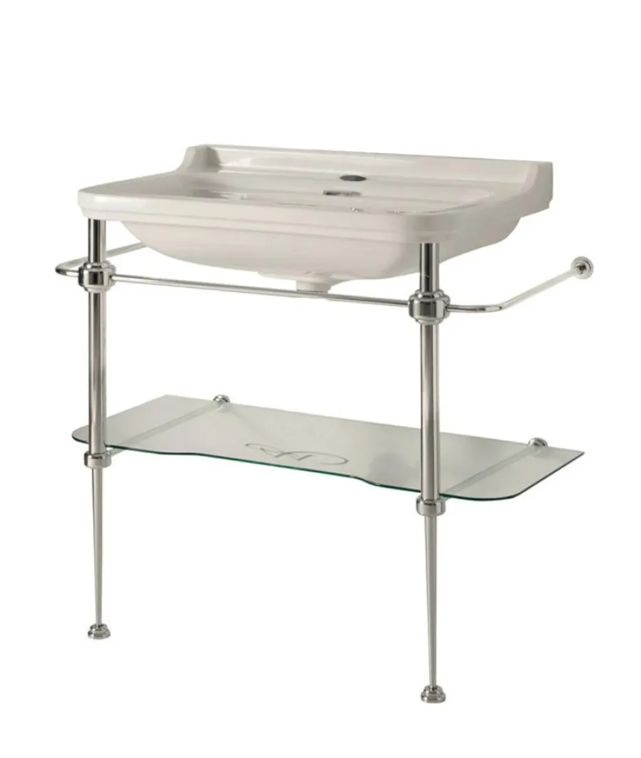 KERASAN S.R.L. Tvättställ|Tvättställ Med Ställning|Tvättställ på kromställning med glashylla - Art Deco 88 cm
