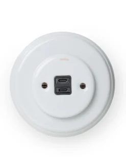 Fontini S.A. Infällda Strömbrytare|Vit Porslin Infällt Fontini|USB-C uttag vitt porslin - Fontini infällt