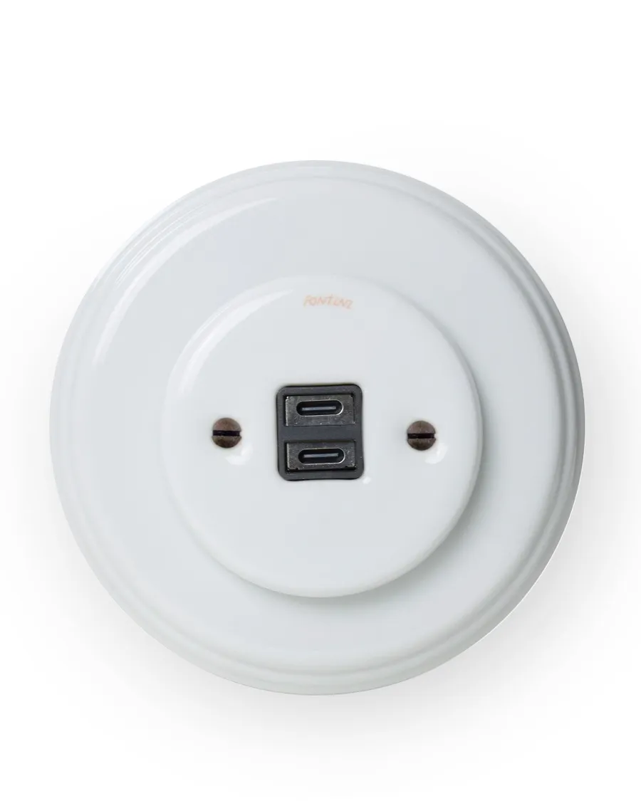 Fontini S.A. Infällda Strömbrytare|Vit Porslin Infällt Fontini|USB-C uttag vitt porslin - Fontini infällt
