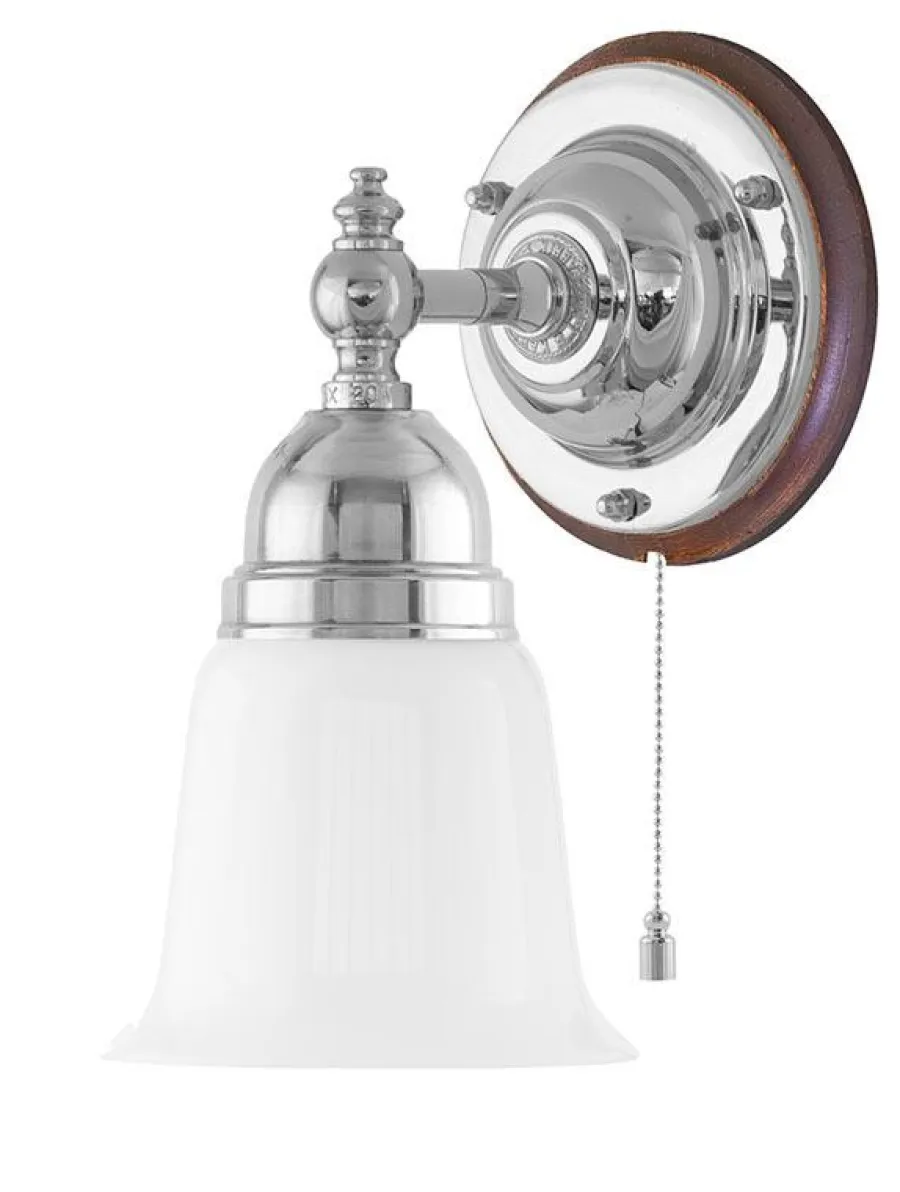 Karlskrona Lampfabrik Vägglampor I Nickel|Vägglampor Med Glaskupa|Vägglampa - Adelborg nickel, opalvit klocka