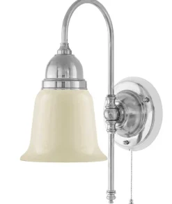 Karlskrona Lampfabrik Vägglampor Med Glaskupa|Vägglampor I Nickel|Vägglampa - Ahlström nickel, benvit klocka