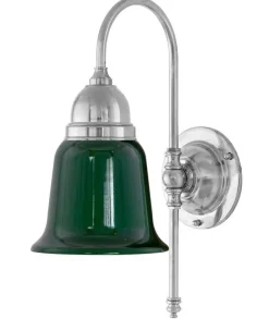 Karlskrona Lampfabrik Vägglampor I Nickel|Vägglampor Med Glaskupa|Vägglampa - Ahlström nickel, grön klocka