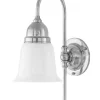 Karlskrona Lampfabrik Vägglampor I Nickel|Vägglampor Med Glaskupa|Vägglampa - Ahlström nickel, opalvit klocka