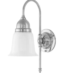 Karlskrona Lampfabrik Vägglampor I Nickel|Vägglampor Med Glaskupa|Vägglampa - Ahlström nickel, opalvit klocka