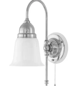 Karlskrona Lampfabrik Vägglampor I Nickel|Vägglampor Med Glaskupa|Vägglampa - Ahlström nickel, opalvit klocka