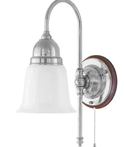 Karlskrona Lampfabrik Vägglampor I Nickel|Vägglampor Med Glaskupa|Vägglampa - Ahlström nickel, opalvit klocka