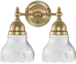 Karlskrona Lampfabrik Vägglampor Med Glaskupa|Vägglampor Med Två Armar|Vägglampa - Bergman mässing, slipat mattglas