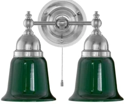 Karlskrona Lampfabrik Vägglampor I Nickel|Vägglampor Med Två Armar|Vägglampa - Bergman nickel, grön klocka