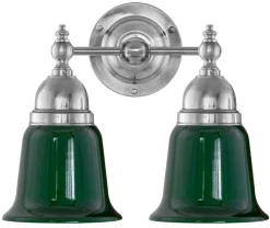 Karlskrona Lampfabrik Vägglampor I Nickel|Vägglampor Med Två Armar|Vägglampa - Bergman nickel, grön klocka
