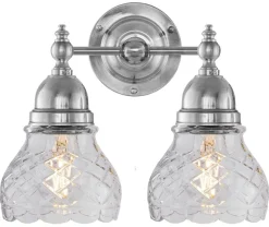 Karlskrona Lampfabrik Vägglampor I Nickel|Vägglampor Med Två Armar|Vägglampa - Bergman nickel, klarglas
