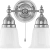 Karlskrona Lampfabrik Vägglampor I Nickel|Vägglampor Med Två Armar|Vägglampa - Bergman nickel, opalvit klocka