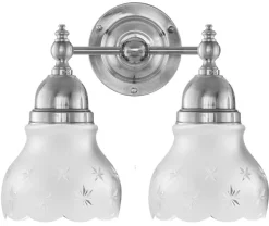 Karlskrona Lampfabrik Vägglampor I Nickel|Vägglampor Med Två Armar|Vägglampa - Bergman nickel, slipat mattglas