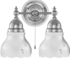 Karlskrona Lampfabrik Vägglampor I Nickel|Vägglampor Med Två Armar|Vägglampa - Bergman nickel, slipat mattglas