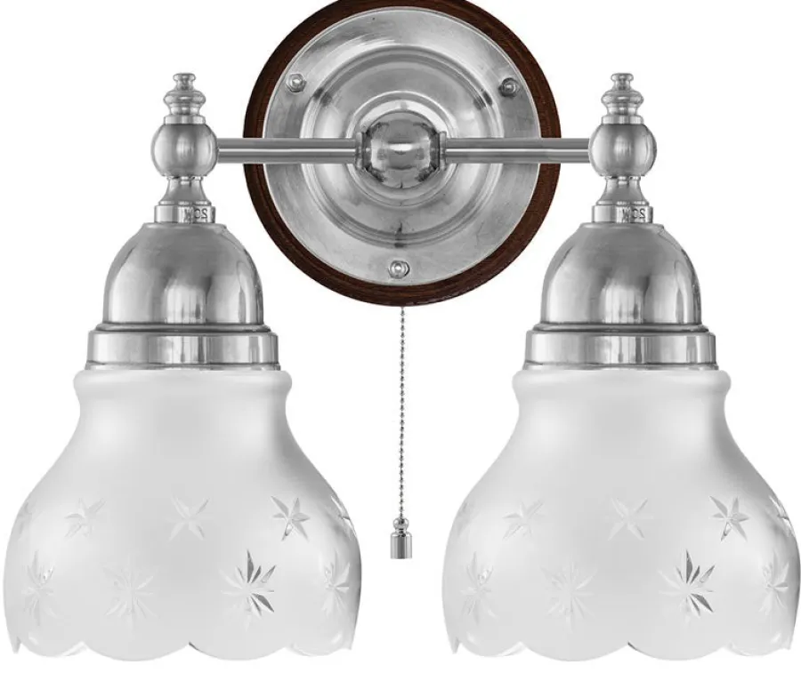 Karlskrona Lampfabrik Vägglampor I Nickel|Vägglampor Med Två Armar|Vägglampa - Bergman nickel, slipat mattglas