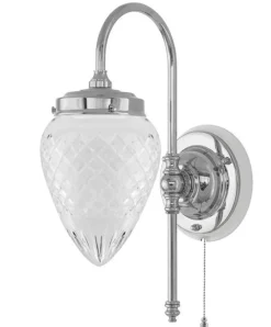 Karlskrona Lampfabrik Vägglampor I Nickel|Vägglampor Med Glaskupa|Vägglampa - Blomberg 80 nickel, klarglas droppe