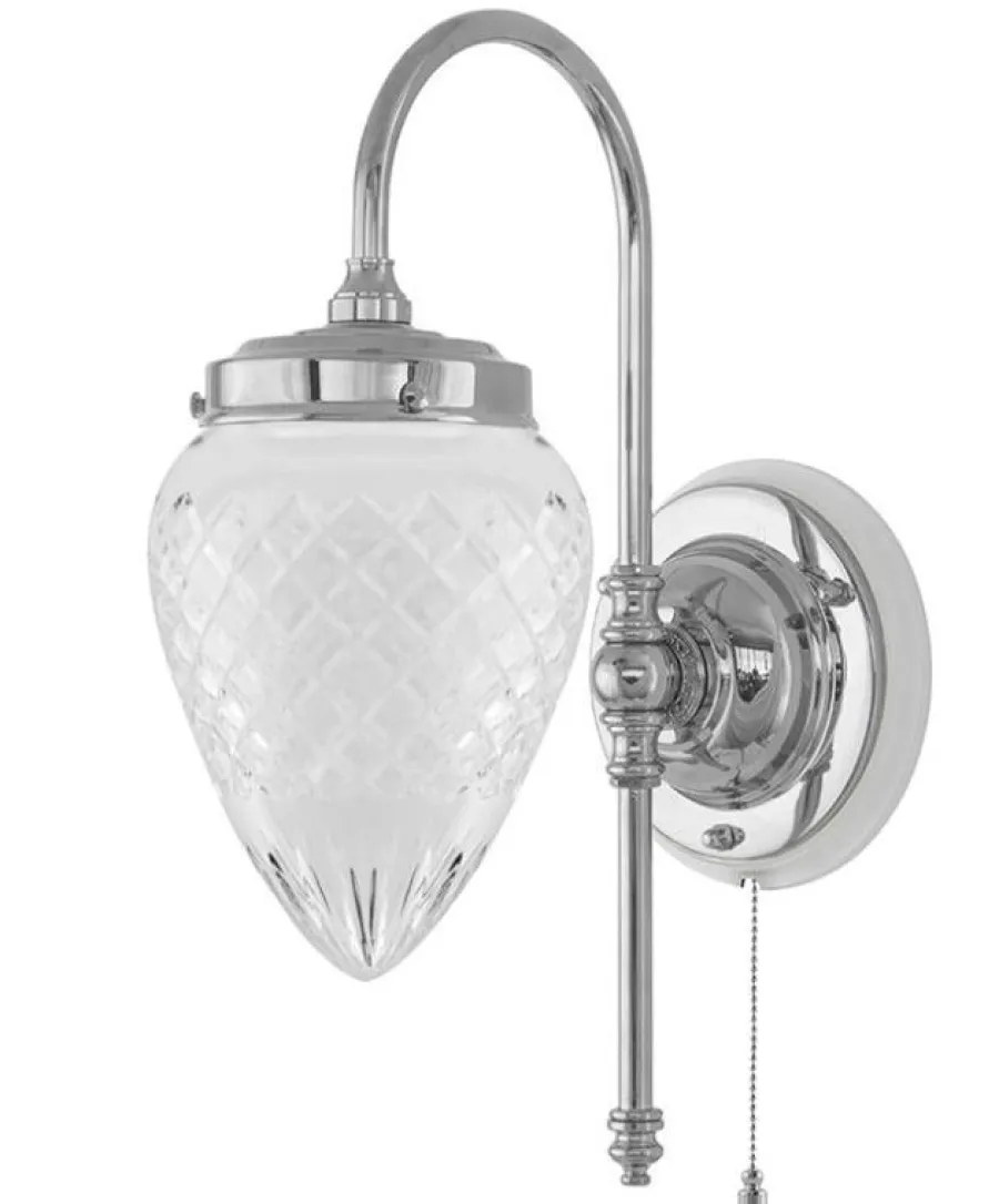 Karlskrona Lampfabrik Vägglampor I Nickel|Vägglampor Med Glaskupa|Vägglampa - Blomberg 80 nickel, klarglas droppe