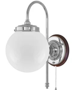 Karlskrona Lampfabrik Vägglampor I Nickel|Vägglampor Med Glaskupa|Vägglampa - Blomberg 80 nickel, klot opalvit