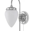 Karlskrona Lampfabrik Vägglampor I Nickel|Vägglampor Med Glaskupa|Vägglampa - Blomberg 80 nickel, opalvit droppe