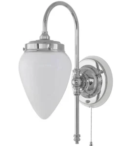 Karlskrona Lampfabrik Vägglampor I Nickel|Vägglampor Med Glaskupa|Vägglampa - Blomberg 80 nickel, opalvit droppe