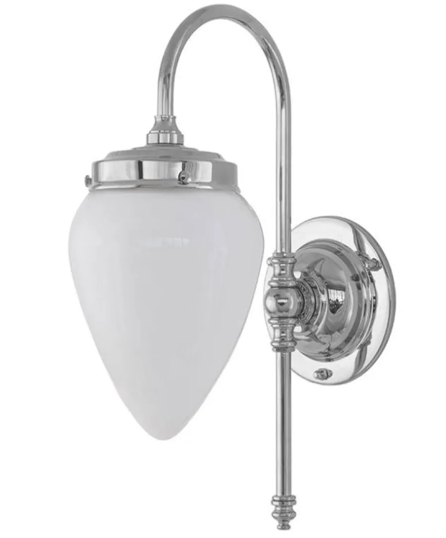 Karlskrona Lampfabrik Vägglampor I Nickel|Vägglampor Med Glaskupa|Vägglampa - Blomberg 80 nickel, opalvit droppe