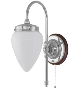Karlskrona Lampfabrik Vägglampor I Nickel|Vägglampor Med Glaskupa|Vägglampa - Blomberg 80 nickel, opalvit droppe